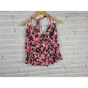 Catalina Womens Swim Top 1X Halter Tiered Pink Floral Built in Bra FLO174E